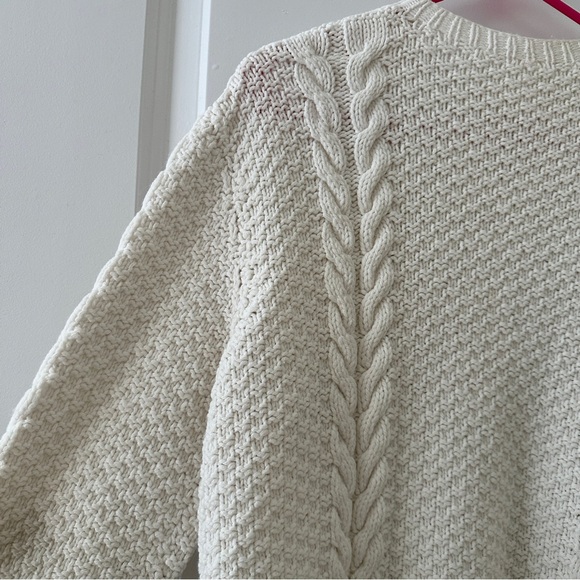 Vintage Handmade Cream Cable Knit Cardigan Sweater Women’s Size Medium Fisherman - Picture 10 of 15